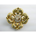 Antique 14k Gold Natural Mine Cut Diamond White Enameled Flower Pin Brooch Fob