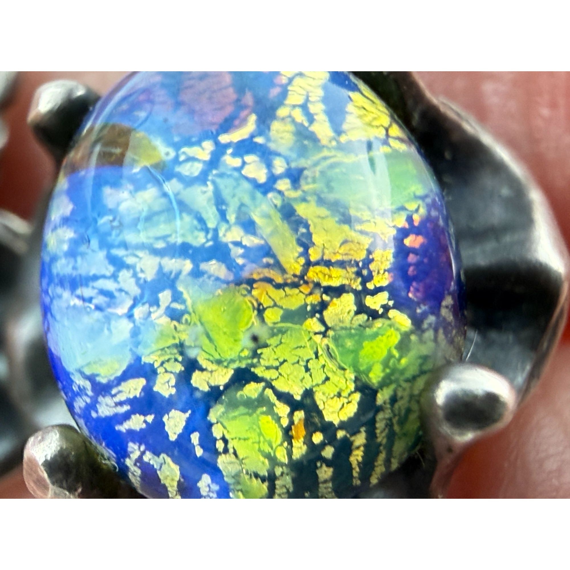 Vintage Sterling Silver Dichroic Green Blue Art Glass Hook Earrings 7g 33mm Long