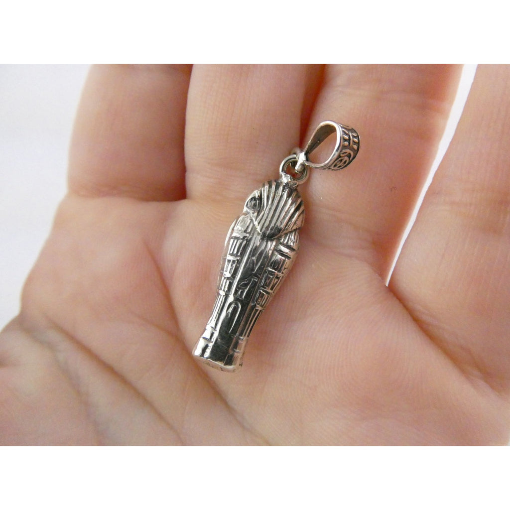 Vintage Sterling Silver Egyptian Pharaoh Mummy Sarcophagus Pendant 1.6g 37mm