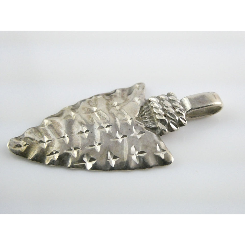 Southwestern Animal Glyph Marked Sterling Silver Arrowhead Pendant 4.7g 39mm