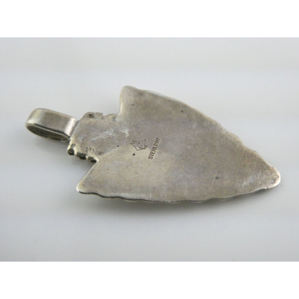 Southwestern Animal Glyph Marked Sterling Silver Arrowhead Pendant 4.7g 39mm