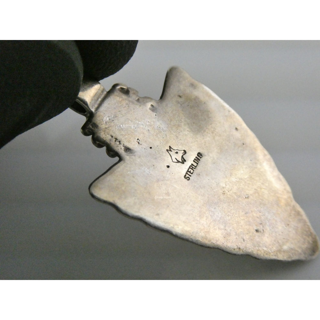 Southwestern Animal Glyph Marked Sterling Silver Arrowhead Pendant 4.7g 39mm