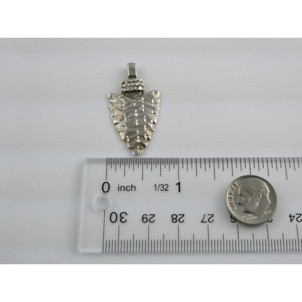 Southwestern Animal Glyph Marked Sterling Silver Arrowhead Pendant 4.7g 39mm