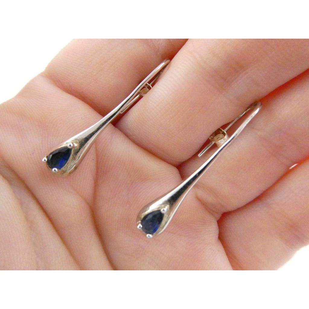 Sterling Silver Blue Crystal Hook Earrings 2.1g 1.25 Inch Length
