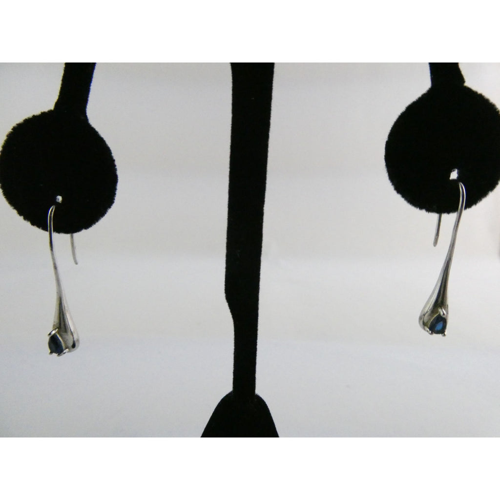 Sterling Silver Blue Crystal Hook Earrings 2.1g 1.25 Inch Length