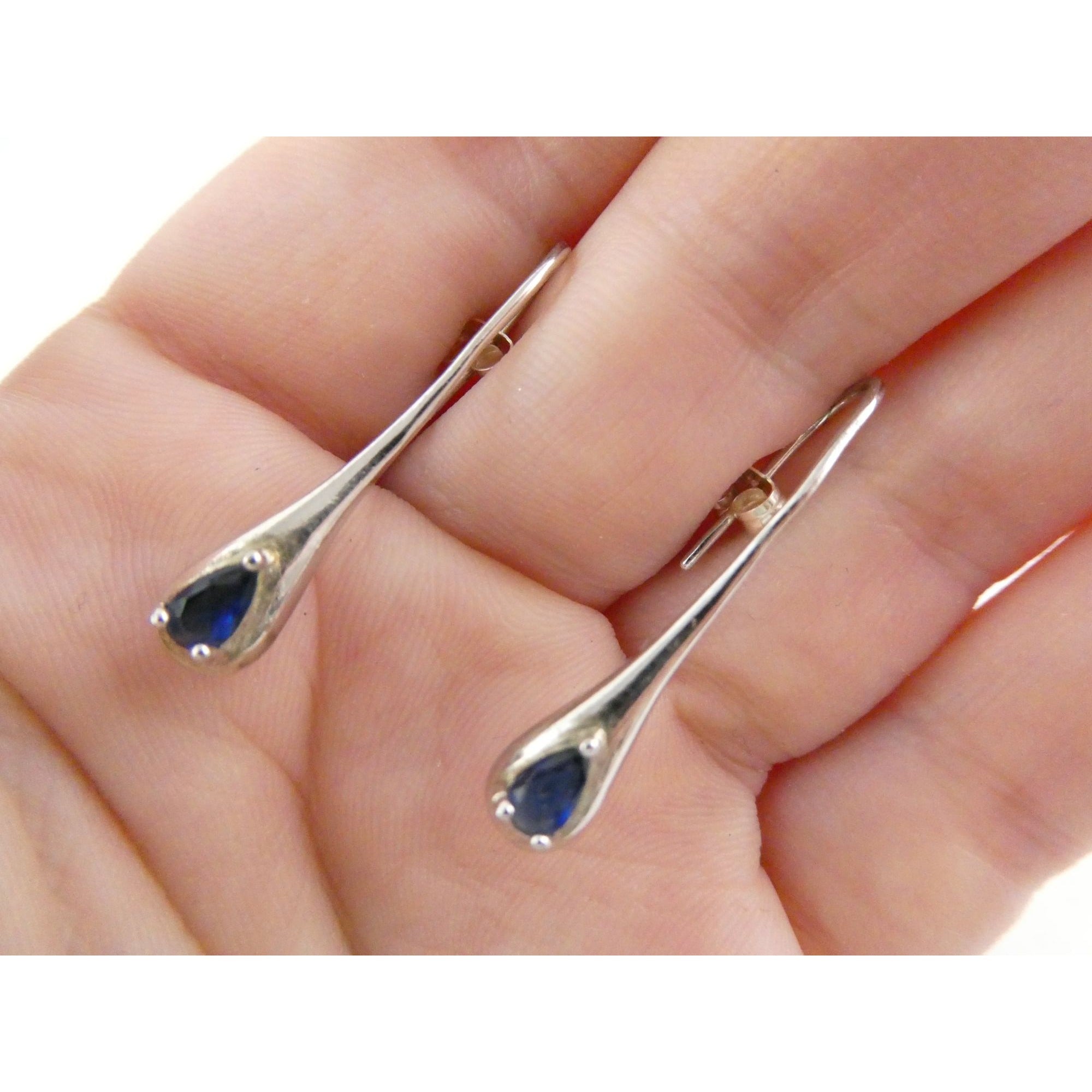 Sterling Silver Blue Crystal Hook Earrings 2.1g 1.25 Inch Length