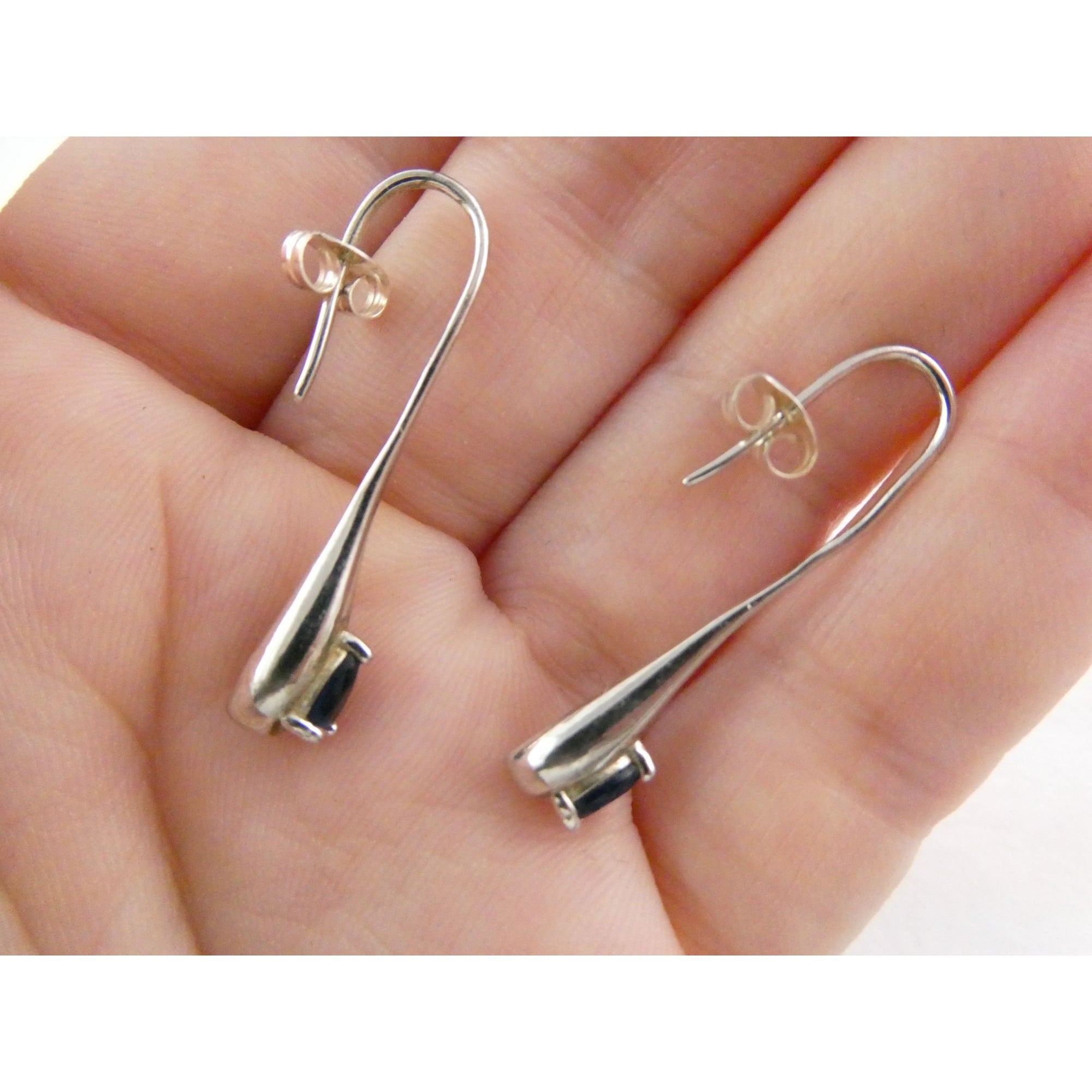 Sterling Silver Blue Crystal Hook Earrings 2.1g 1.25 Inch Length