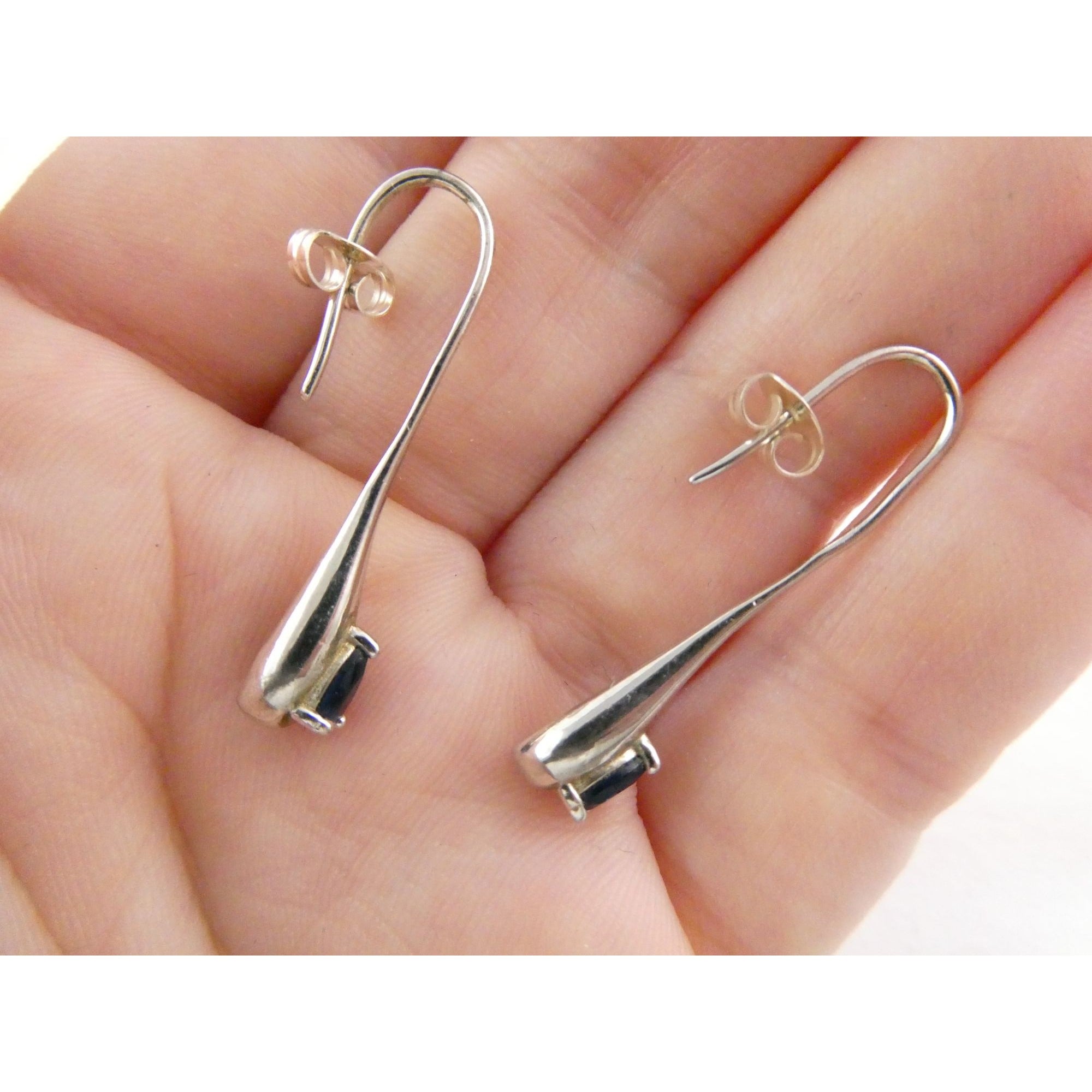 Sterling Silver Blue Crystal Hook Earrings 2.1g 1.25 Inch Length