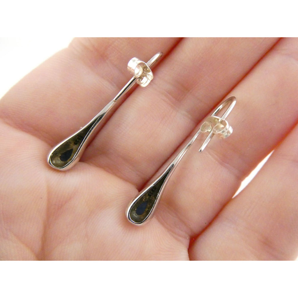 Sterling Silver Blue Crystal Hook Earrings 2.1g 1.25 Inch Length