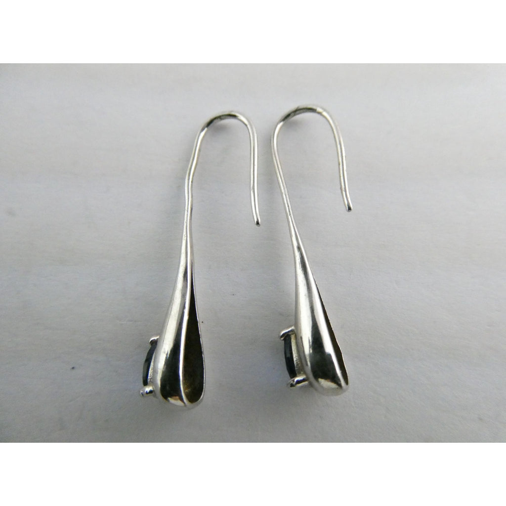 Sterling Silver Blue Crystal Hook Earrings 2.1g 1.25 Inch Length