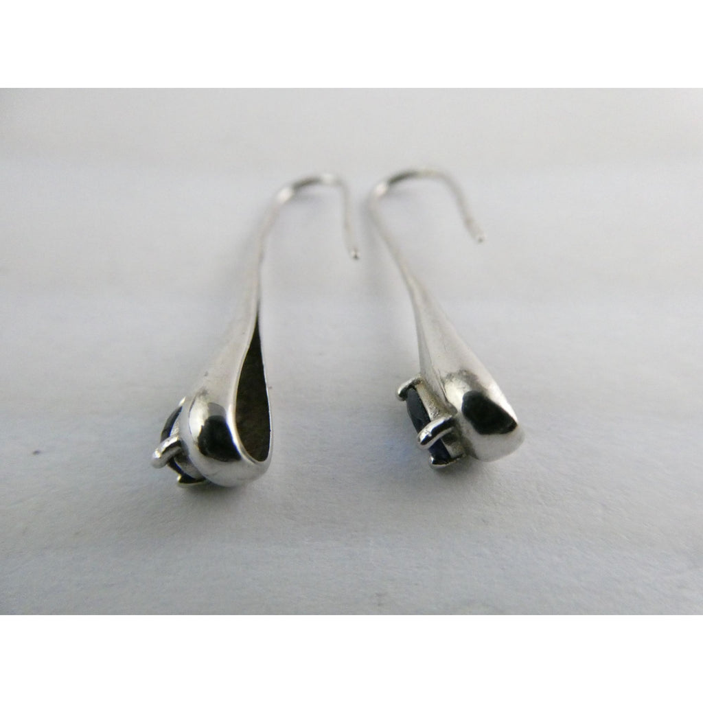 Sterling Silver Blue Crystal Hook Earrings 2.1g 1.25 Inch Length