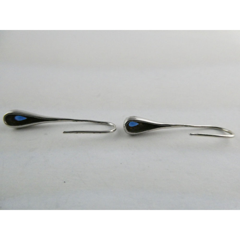 Sterling Silver Blue Crystal Hook Earrings 2.1g 1.25 Inch Length