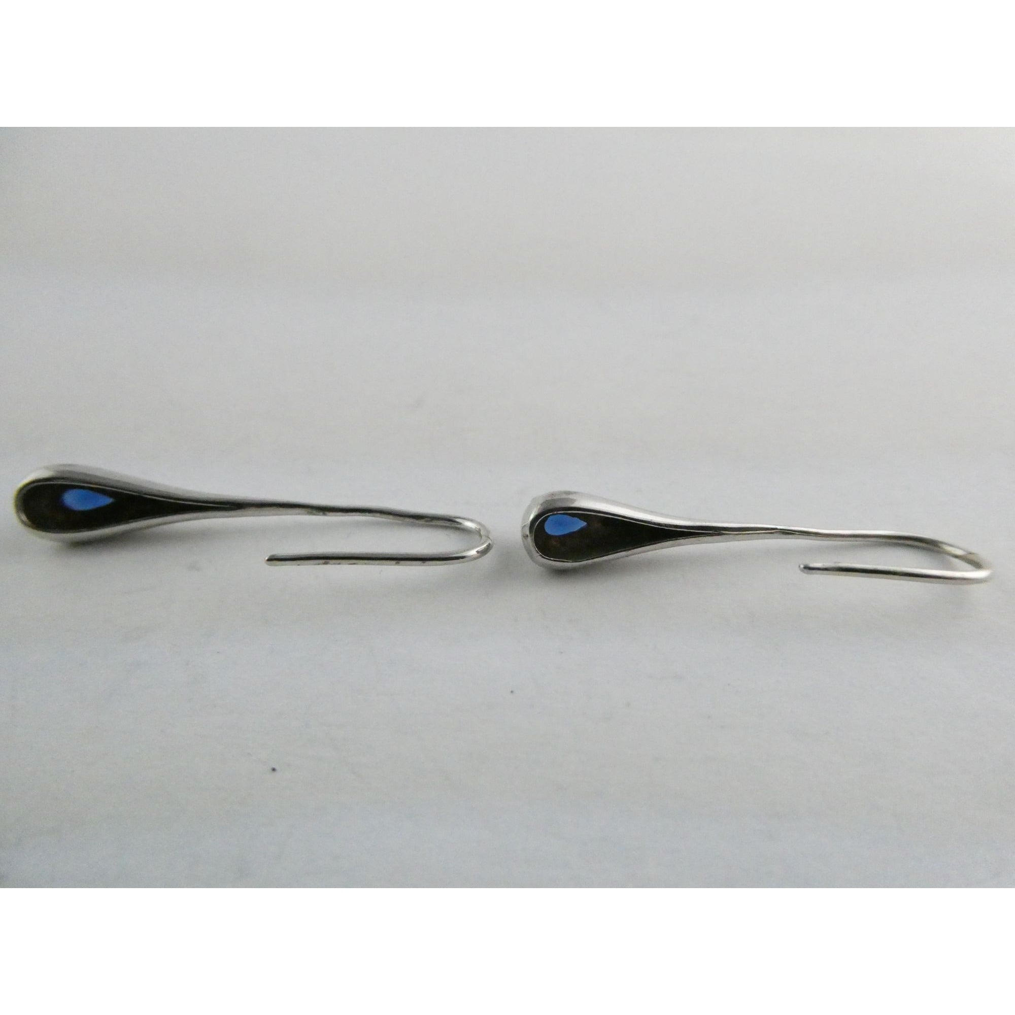 Sterling Silver Blue Crystal Hook Earrings 2.1g 1.25 Inch Length