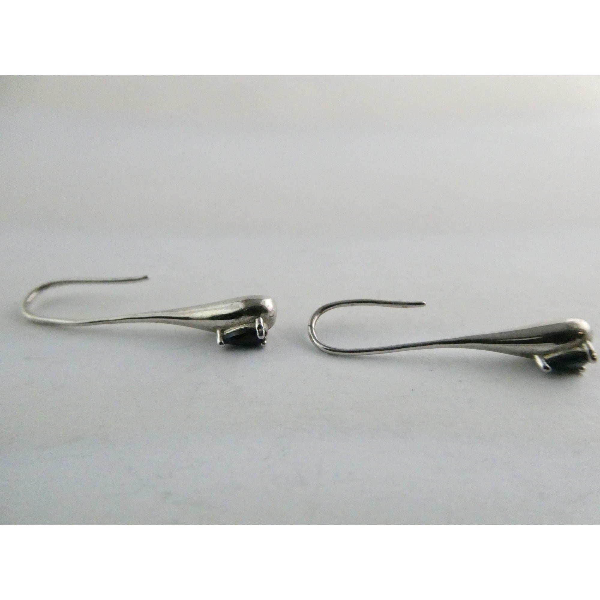 Sterling Silver Blue Crystal Hook Earrings 2.1g 1.25 Inch Length