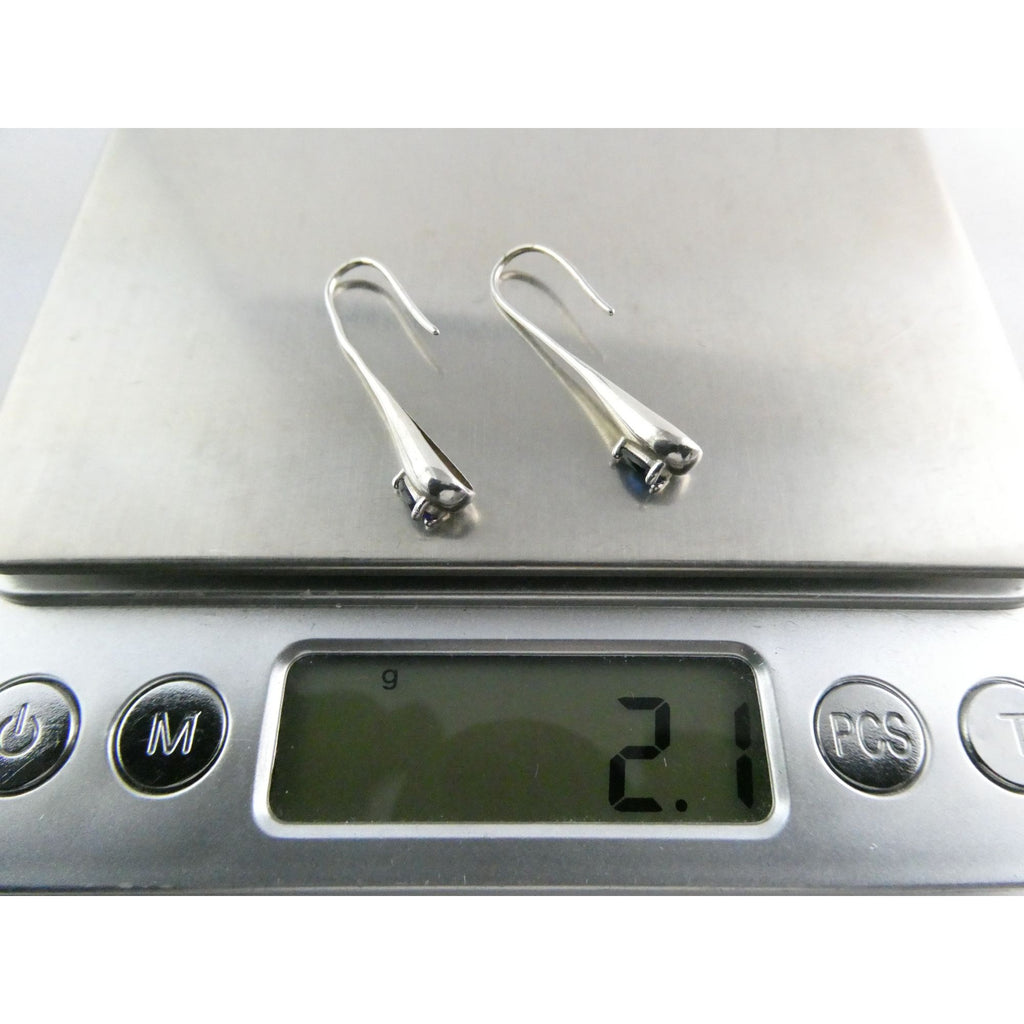 Sterling Silver Blue Crystal Hook Earrings 2.1g 1.25 Inch Length