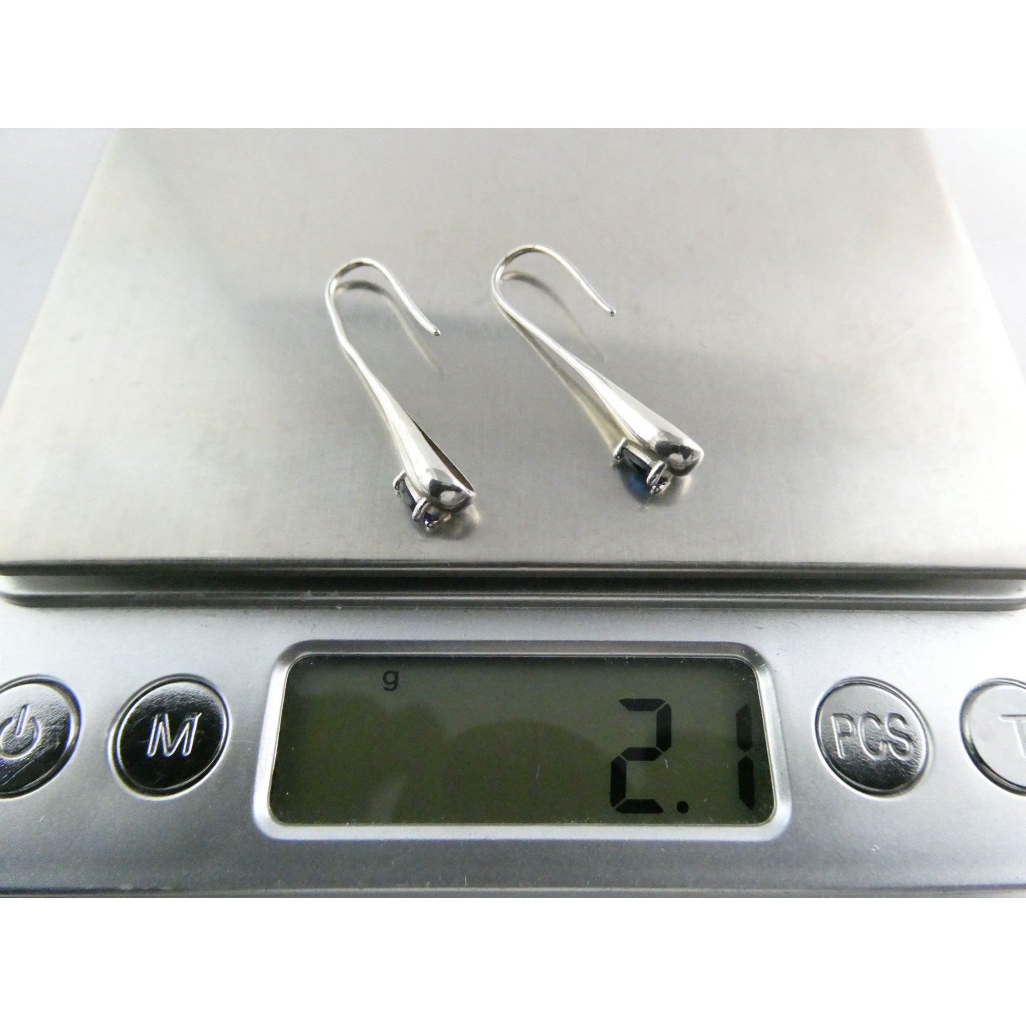 Sterling Silver Blue Crystal Hook Earrings 2.1g 1.25 Inch Length