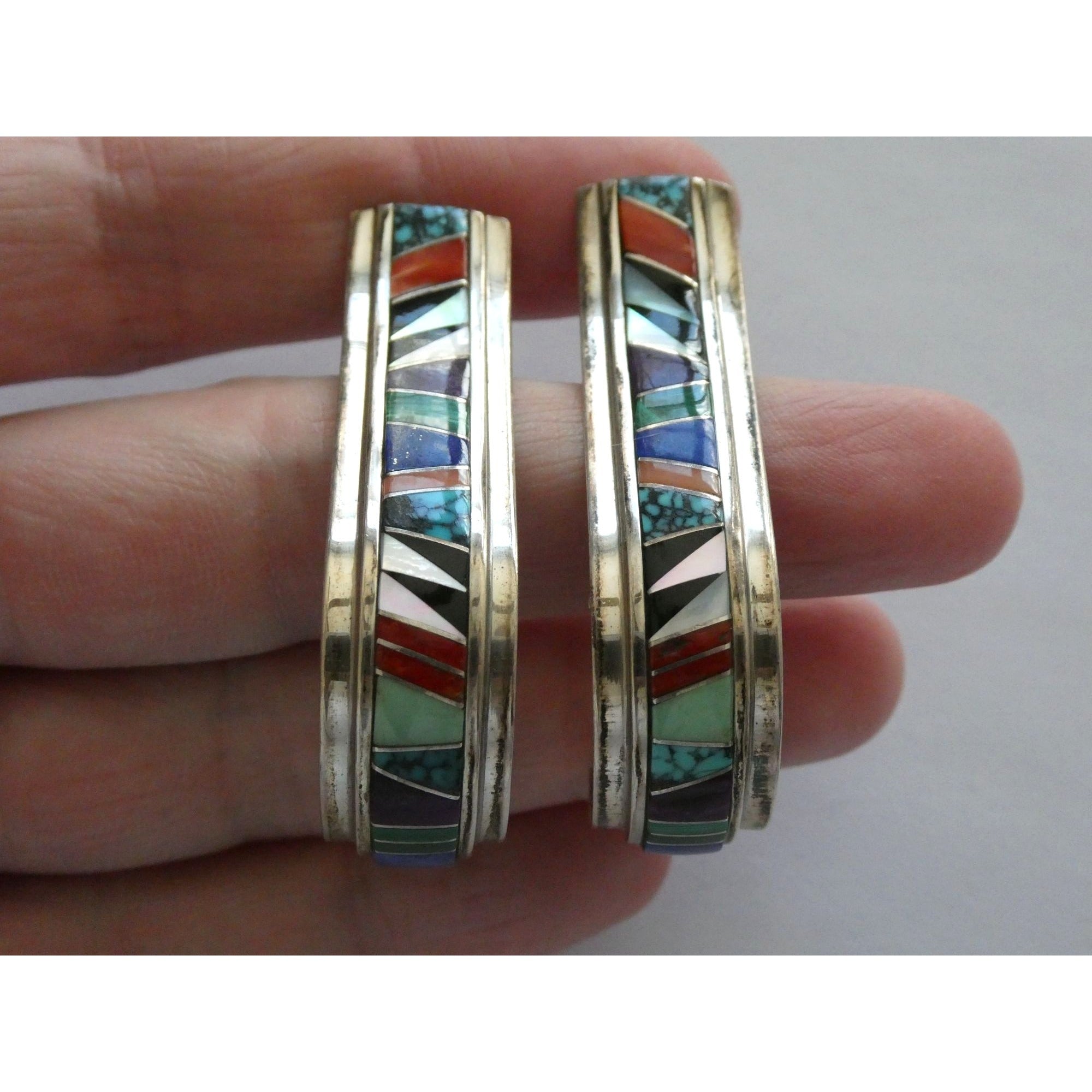 NA Randy Boyd Navajo Sterling Silver Multi Gem Inlay Stud Earrings Turquoise 21g