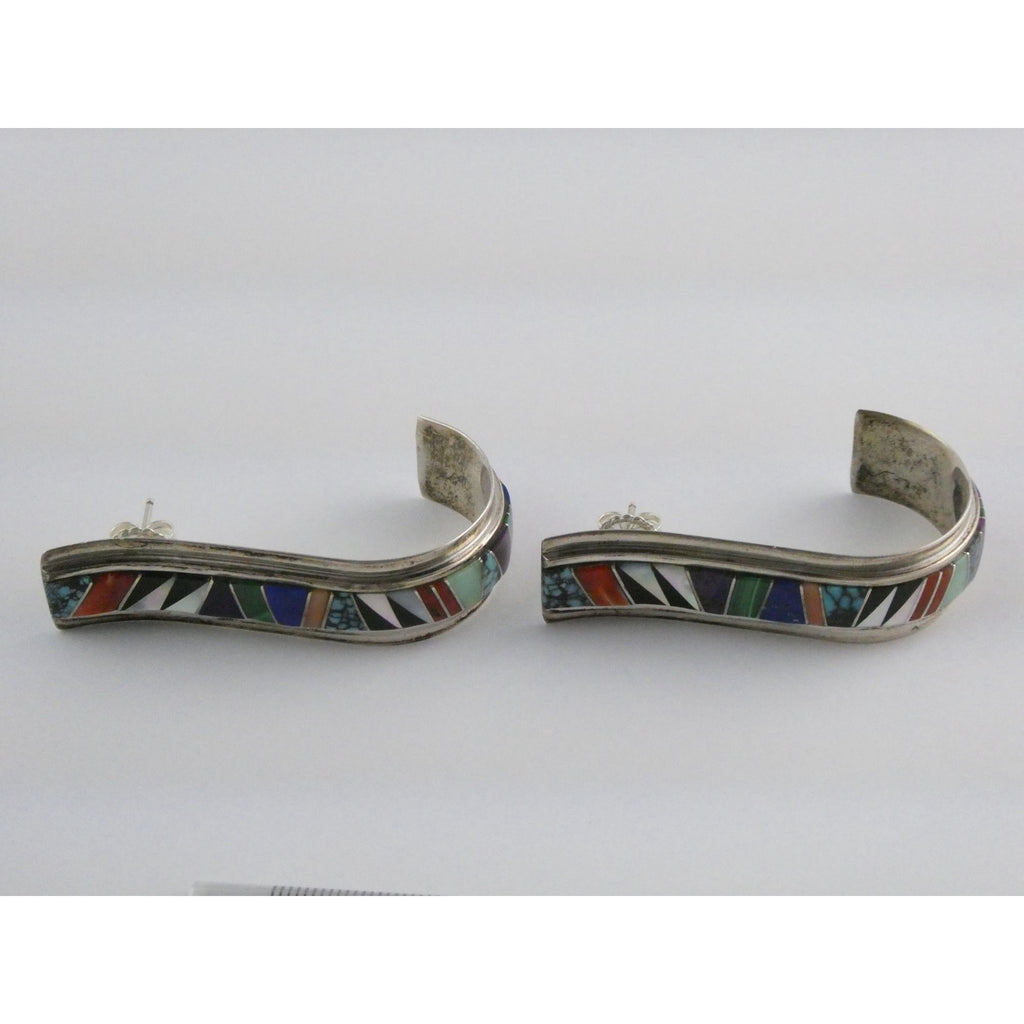 NA Randy Boyd Navajo Sterling Silver Multi Gem Inlay Stud Earrings Turquoise 21g