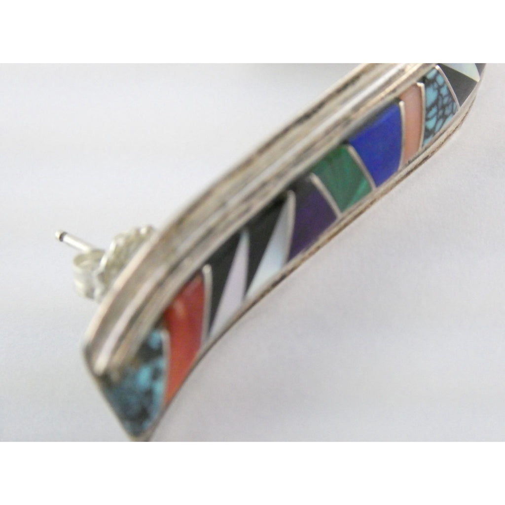 NA Randy Boyd Navajo Sterling Silver Multi Gem Inlay Stud Earrings Turquoise 21g