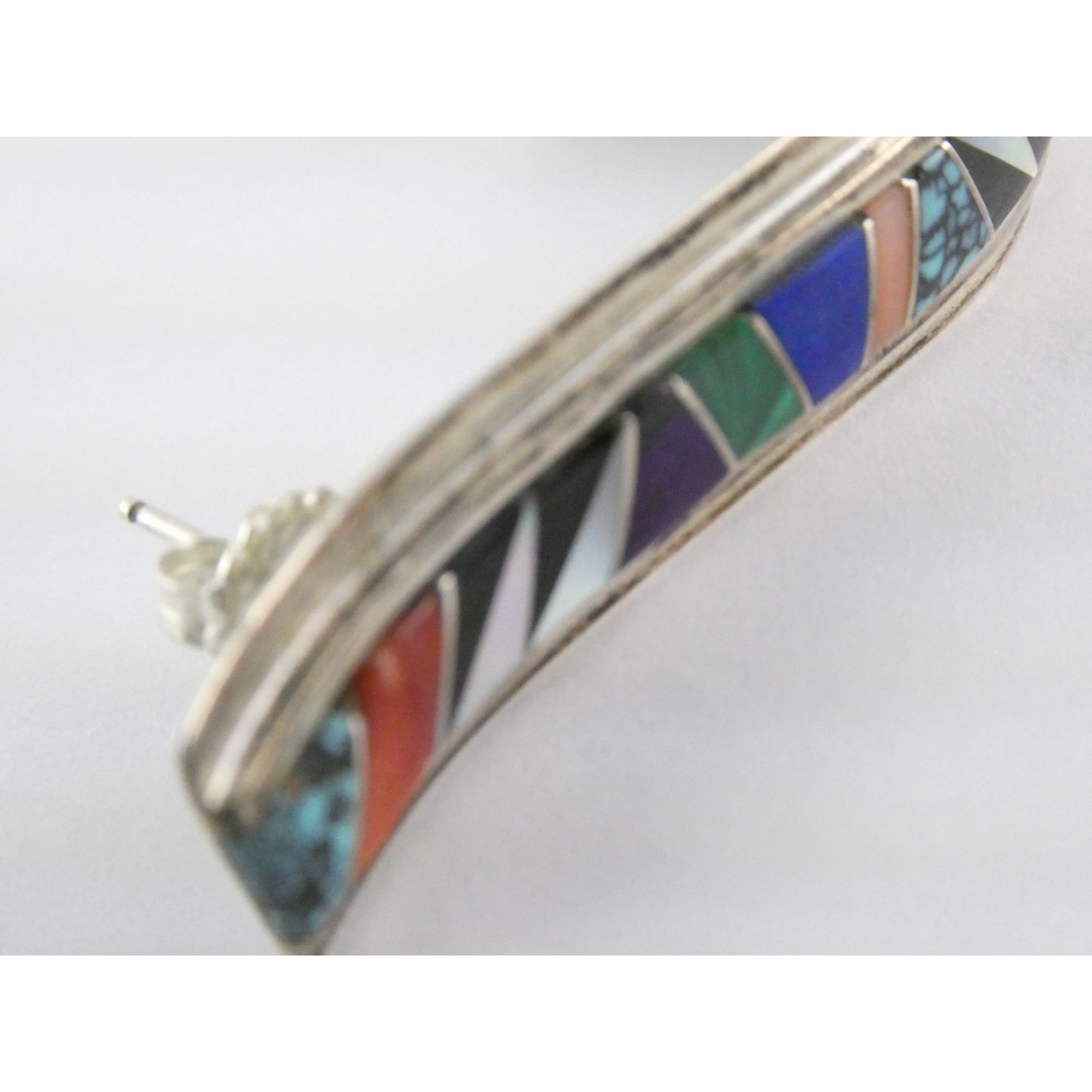 NA Randy Boyd Navajo Sterling Silver Multi Gem Inlay Stud Earrings Turquoise 21g