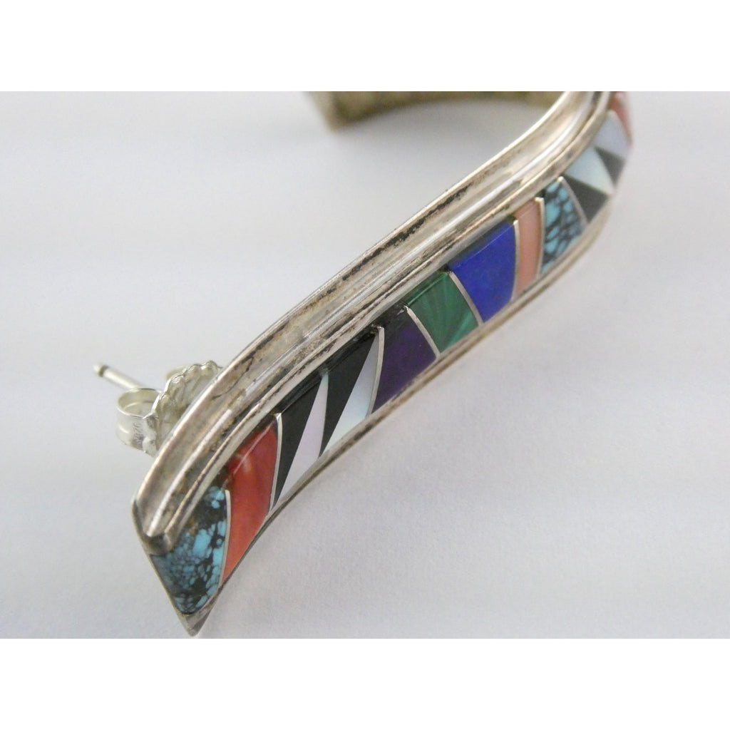 NA Randy Boyd Navajo Sterling Silver Multi Gem Inlay Stud Earrings Turquoise 21g