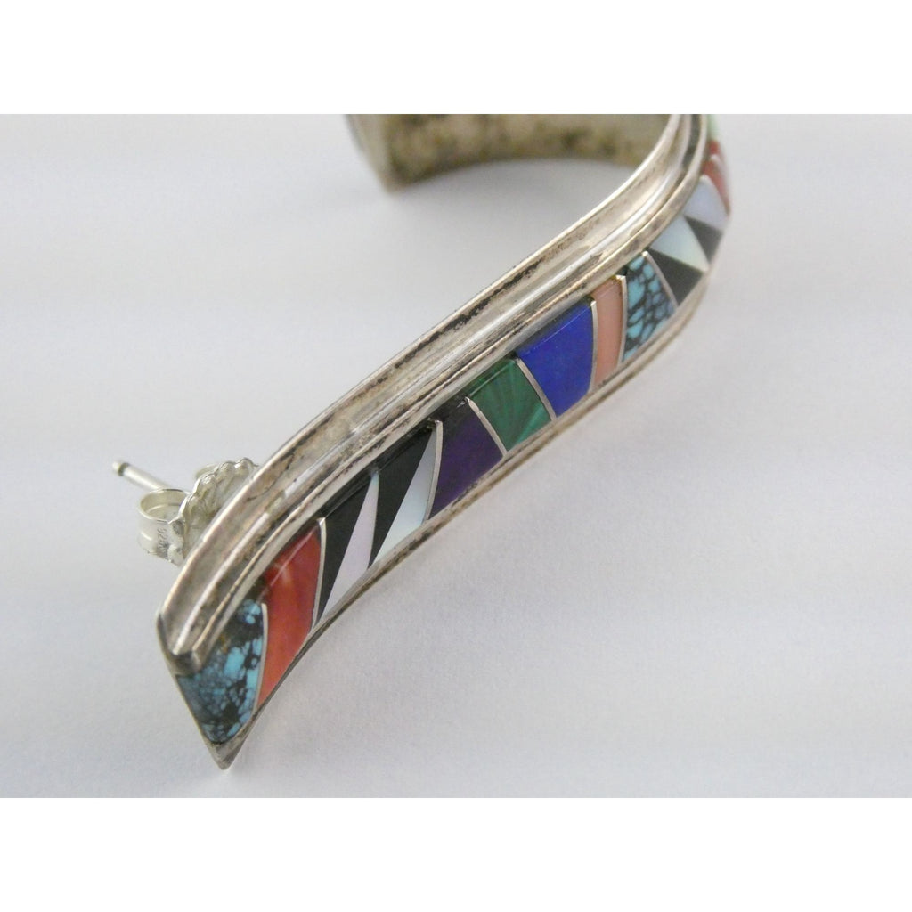 NA Randy Boyd Navajo Sterling Silver Multi Gem Inlay Stud Earrings Turquoise 21g