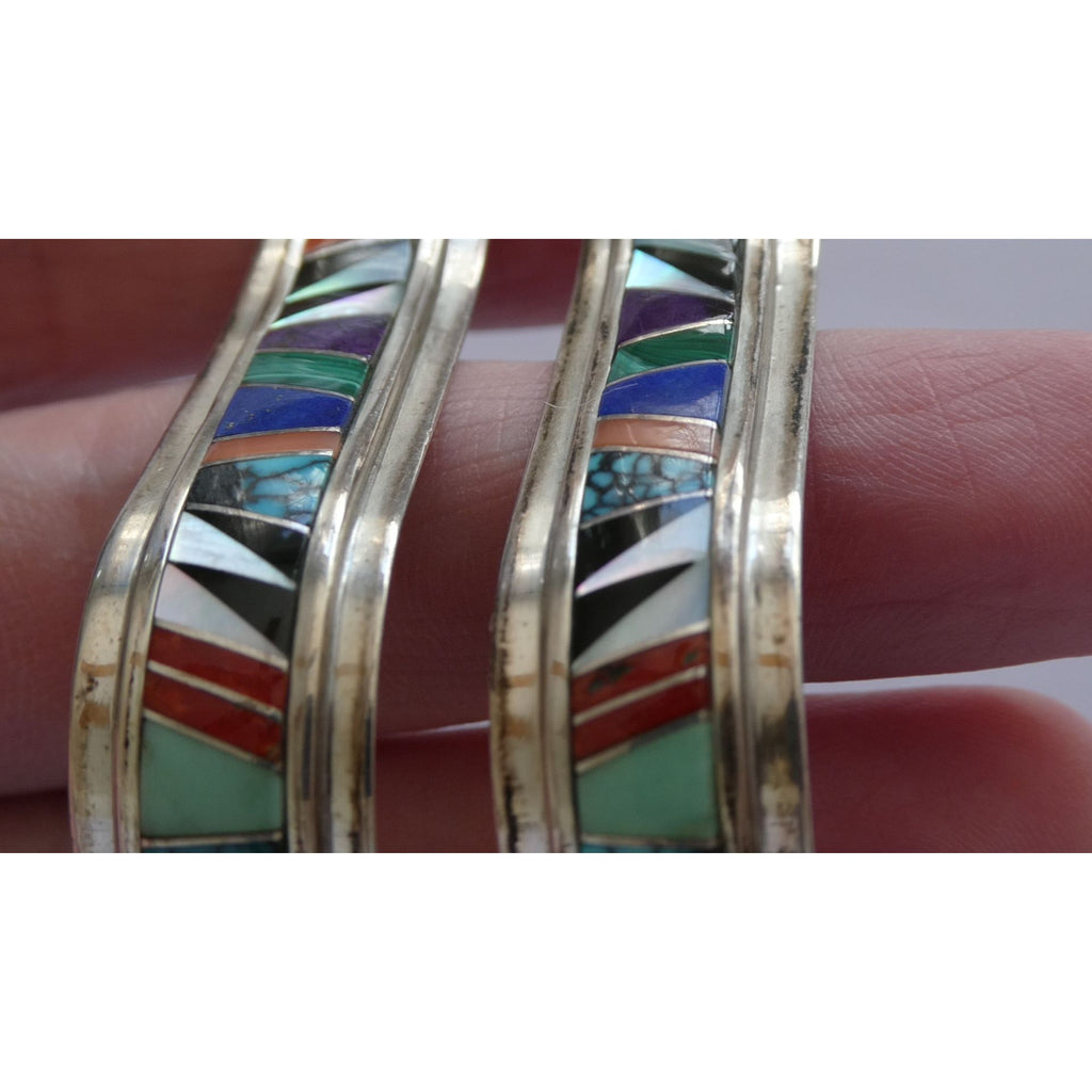 NA Randy Boyd Navajo Sterling Silver Multi Gem Inlay Stud Earrings Turquoise 21g