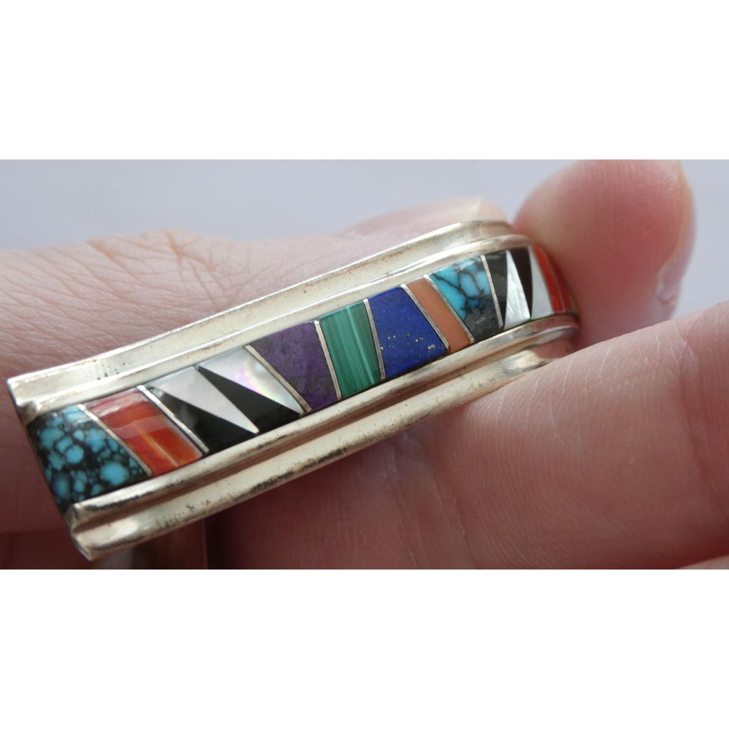 NA Randy Boyd Navajo Sterling Silver Multi Gem Inlay Stud Earrings Turquoise 21g