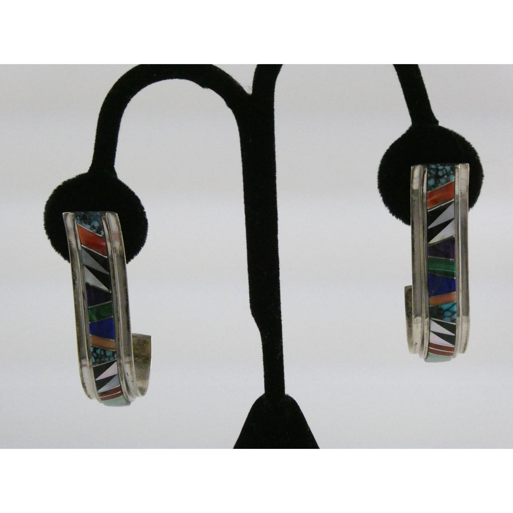 NA Randy Boyd Navajo Sterling Silver Multi Gem Inlay Stud Earrings Turquoise 21g