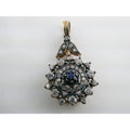 Gilt Sterling Silver Blue Spinel Center White CZ Accents Floral Pendant 3g 32mm