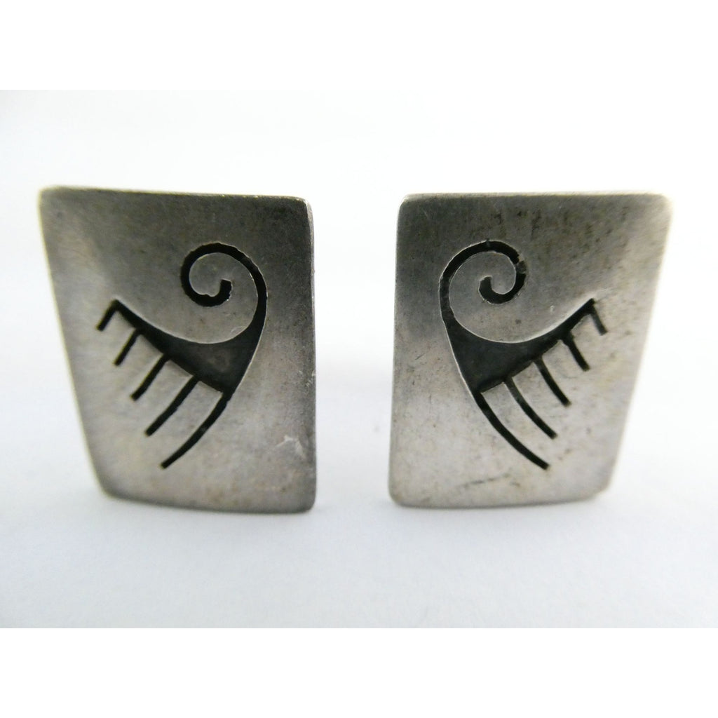 Vintage Tom Bahe NA Navajo Sterling Silver Glyph Cufflinks 15.4g 1 Inch Wide
