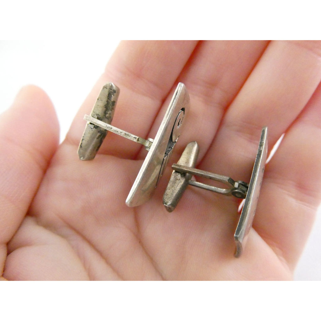 Vintage Tom Bahe NA Navajo Sterling Silver Glyph Cufflinks 15.4g 1 Inch Wide