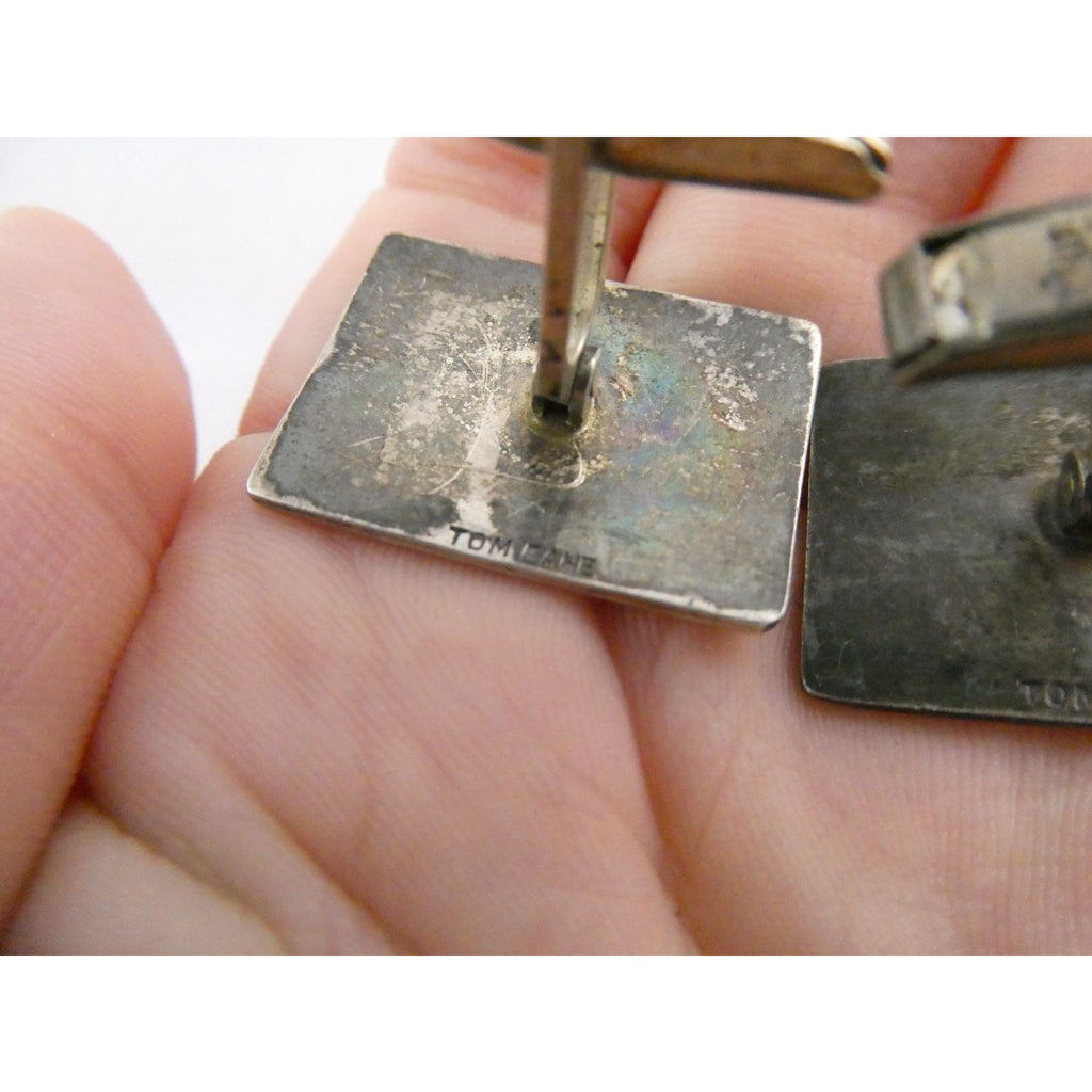 Vintage Tom Bahe NA Navajo Sterling Silver Glyph Cufflinks 15.4g 1 Inch Wide