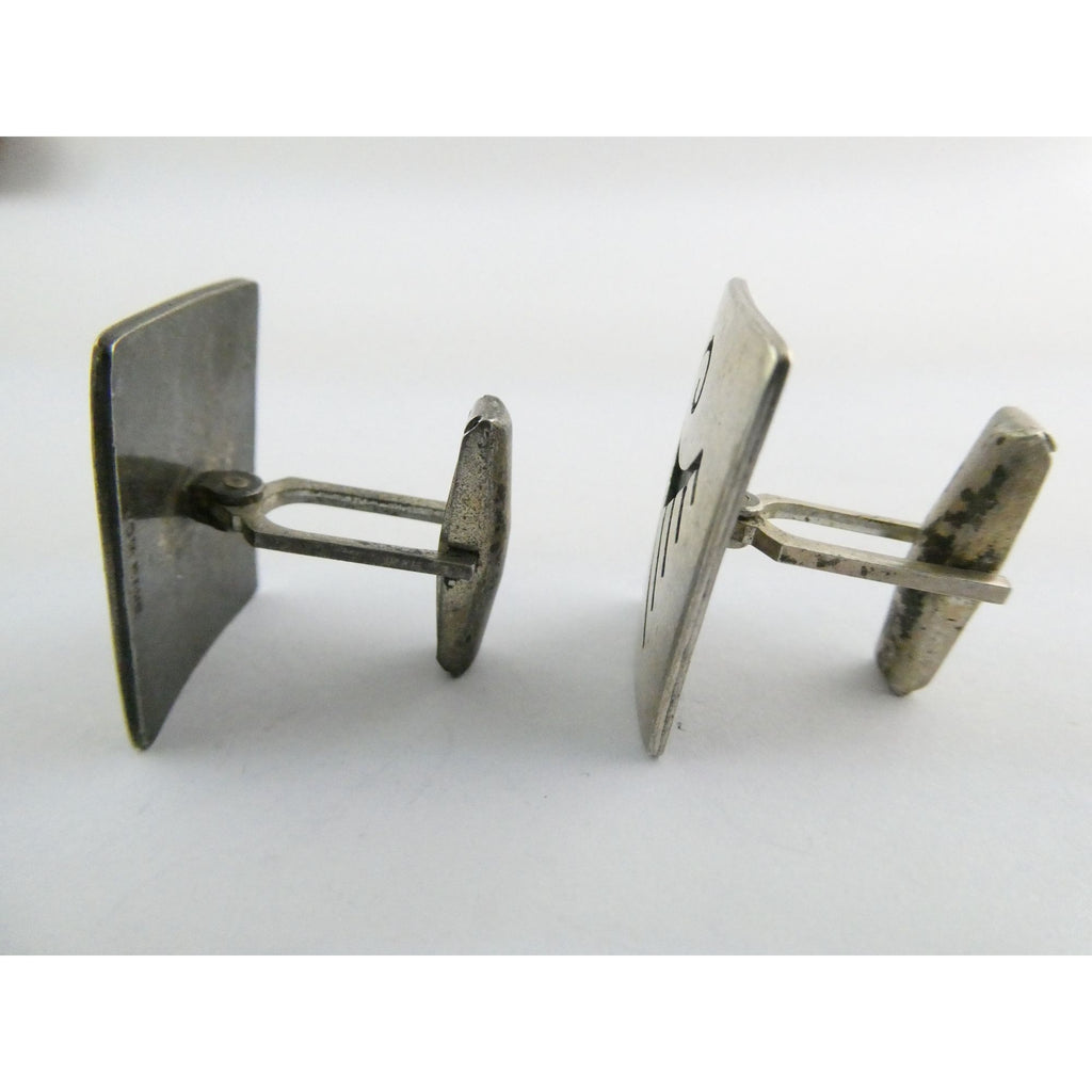 Vintage Tom Bahe NA Navajo Sterling Silver Glyph Cufflinks 15.4g 1 Inch Wide
