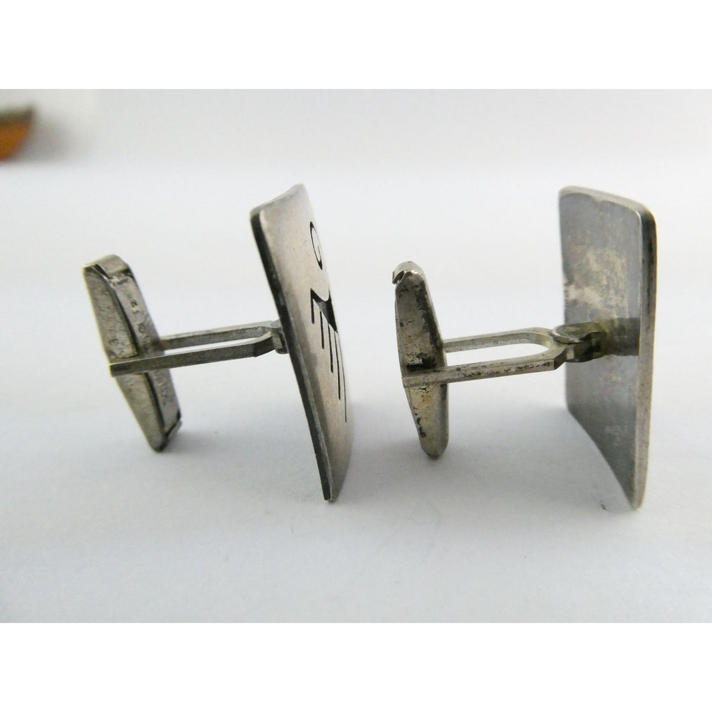 Vintage Tom Bahe NA Navajo Sterling Silver Glyph Cufflinks 15.4g 1 Inch Wide