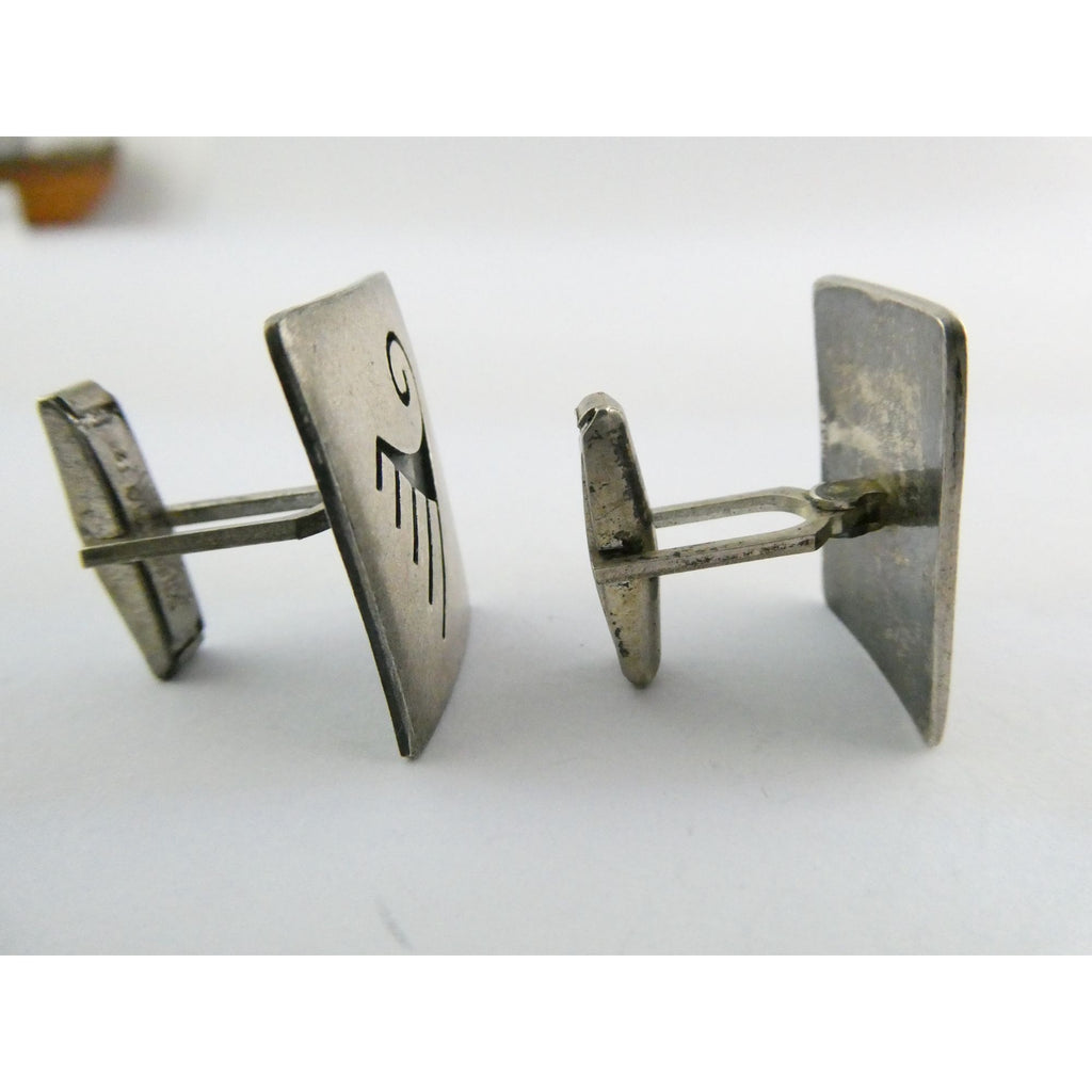 Vintage Tom Bahe NA Navajo Sterling Silver Glyph Cufflinks 15.4g 1 Inch Wide