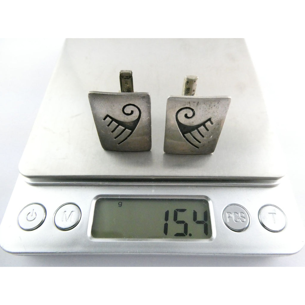 Vintage Tom Bahe NA Navajo Sterling Silver Glyph Cufflinks 15.4g 1 Inch Wide