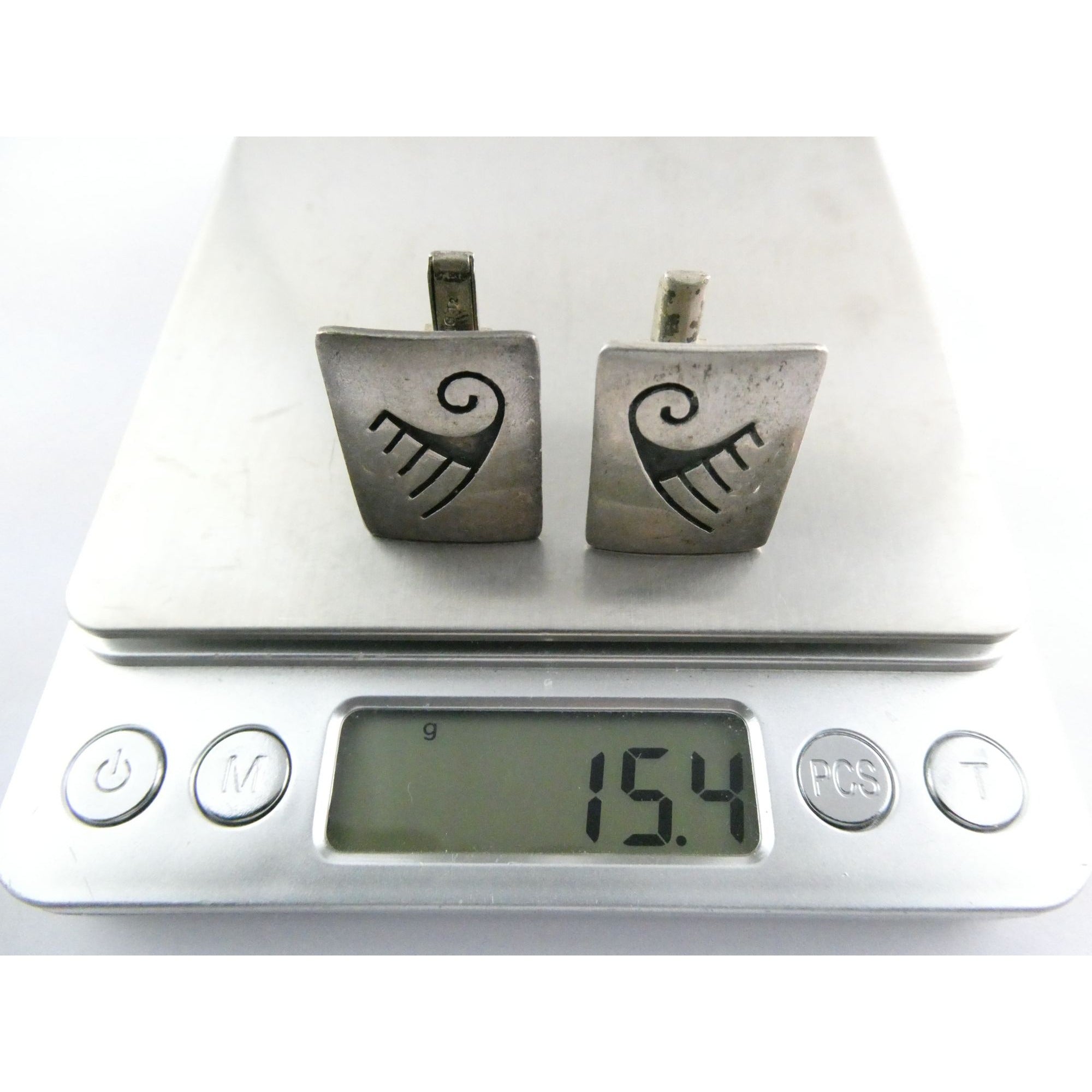 Vintage Tom Bahe NA Navajo Sterling Silver Glyph Cufflinks 15.4g 1 Inch Wide