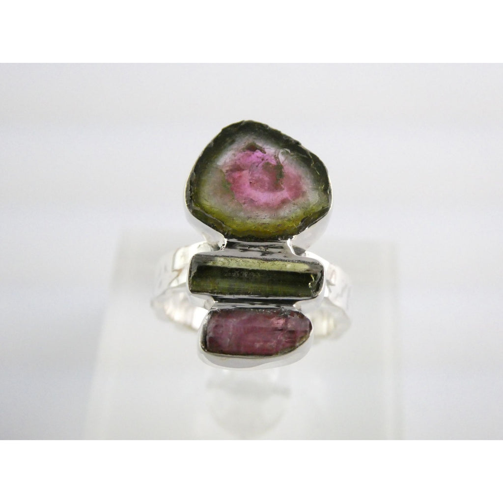 Artisan Made Sterling Silver Watermelon Tourmaline Ring Size 5.75 Weighs 5.9g
