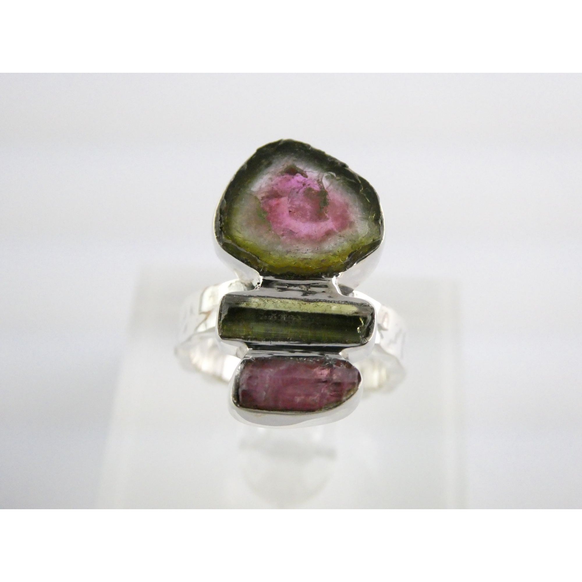 Artisan Made Sterling Silver Watermelon Tourmaline Ring Size 5.75 Weighs 5.9g