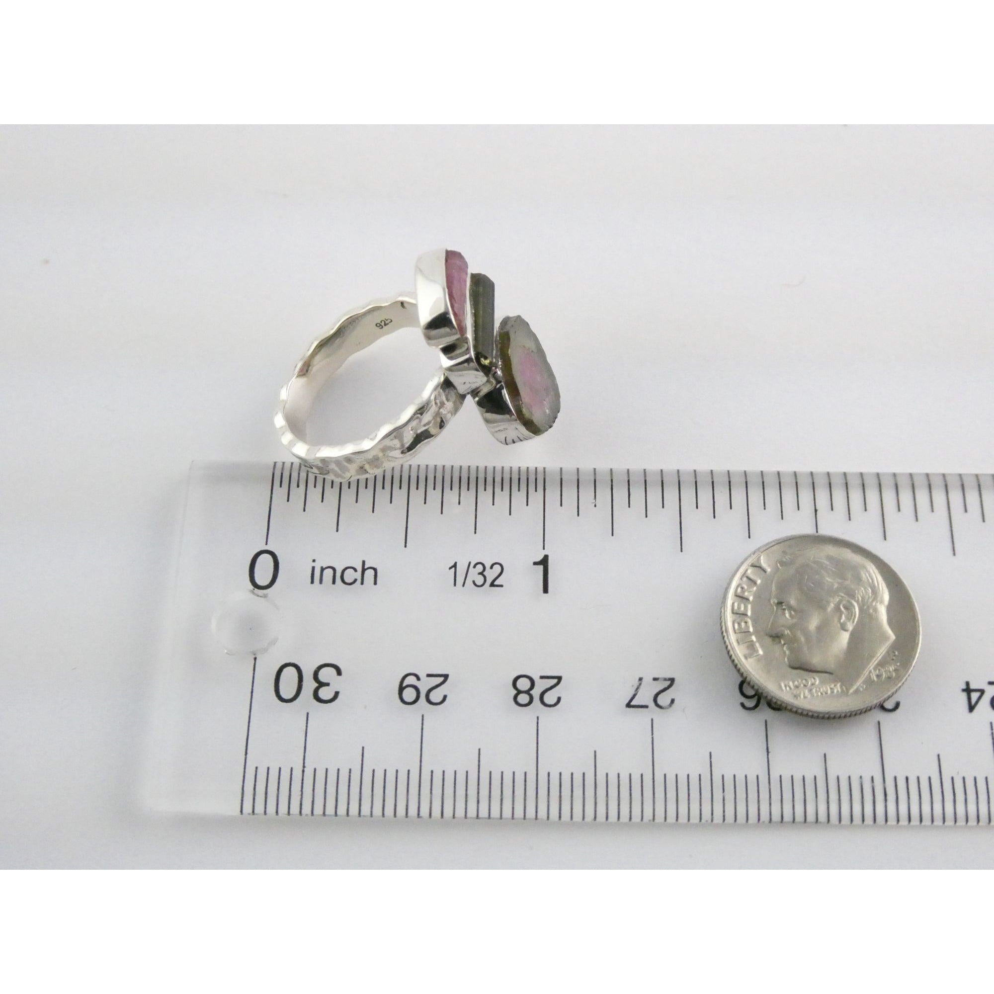 Artisan Made Sterling Silver Watermelon Tourmaline Ring Size 5.75 Weighs 5.9g