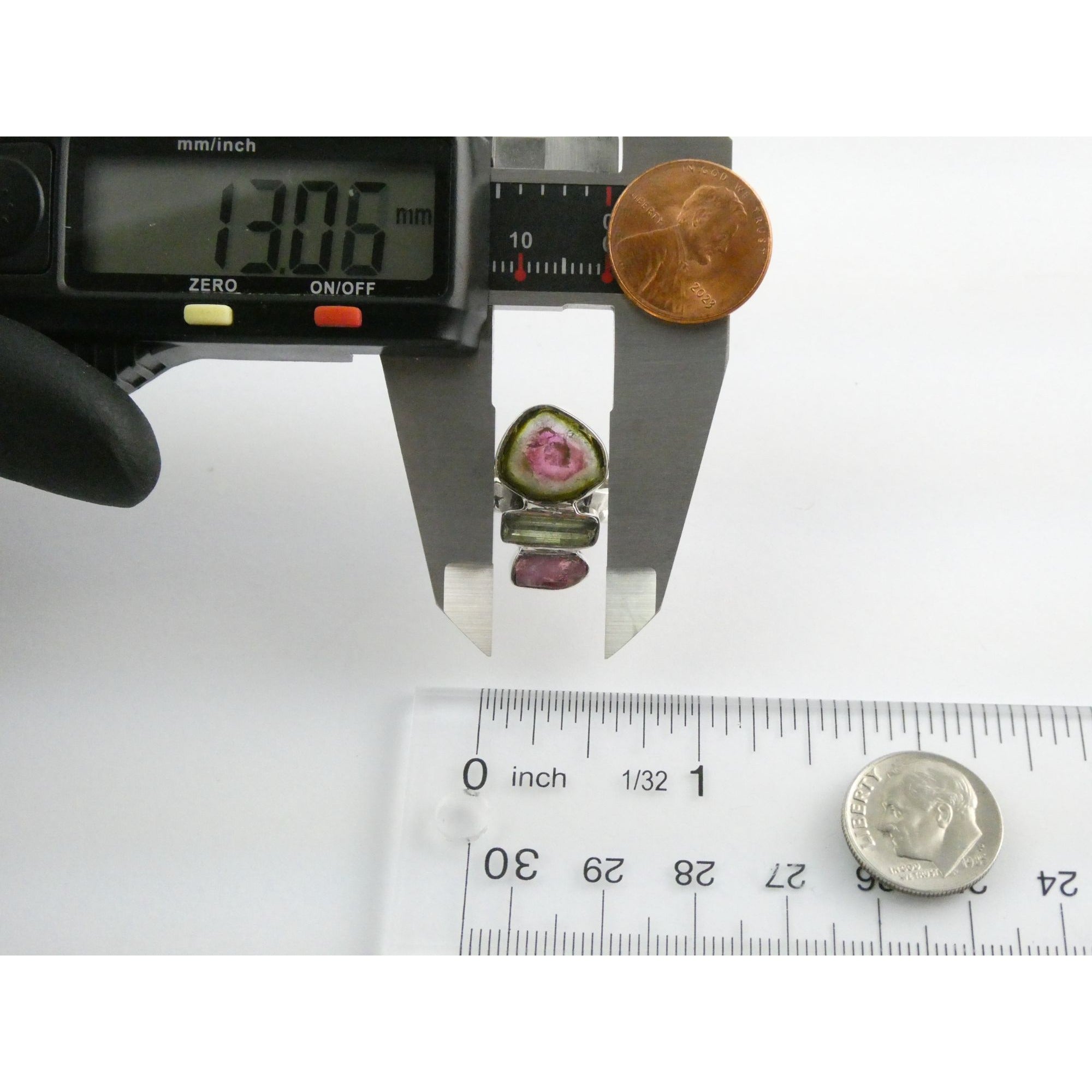 Artisan Made Sterling Silver Watermelon Tourmaline Ring Size 5.75 Weighs 5.9g