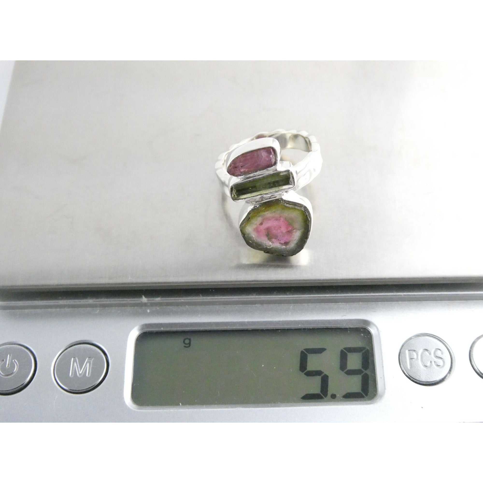 Artisan Made Sterling Silver Watermelon Tourmaline Ring Size 5.75 Weighs 5.9g