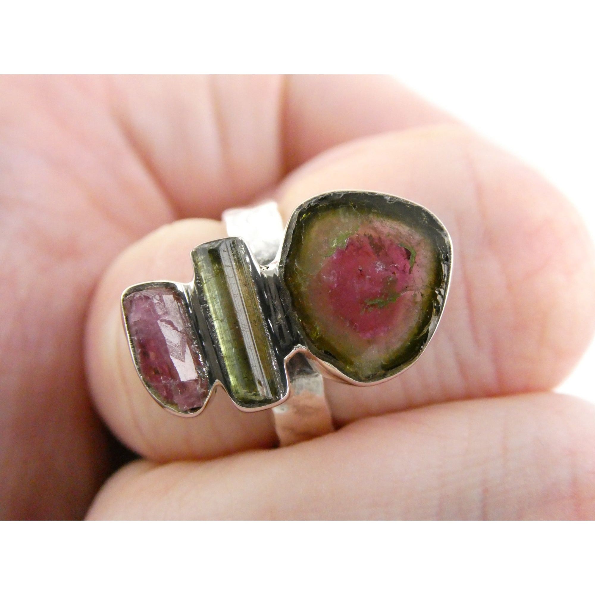 Artisan Made Sterling Silver Watermelon Tourmaline Ring Size 5.75 Weighs 5.9g