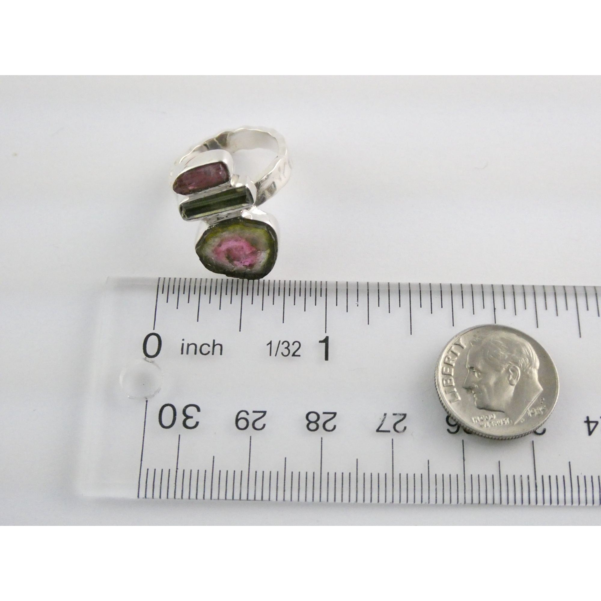Artisan Made Sterling Silver Watermelon Tourmaline Ring Size 5.75 Weighs 5.9g