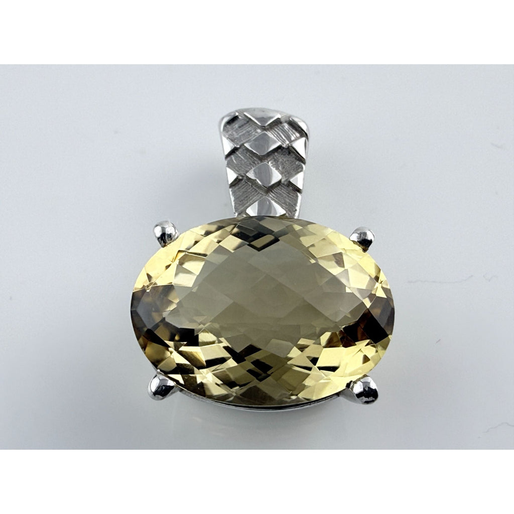 Designer Sterling Silver Faceted Oval Cut Citrine Pendant 925 5.6g 24mm Length