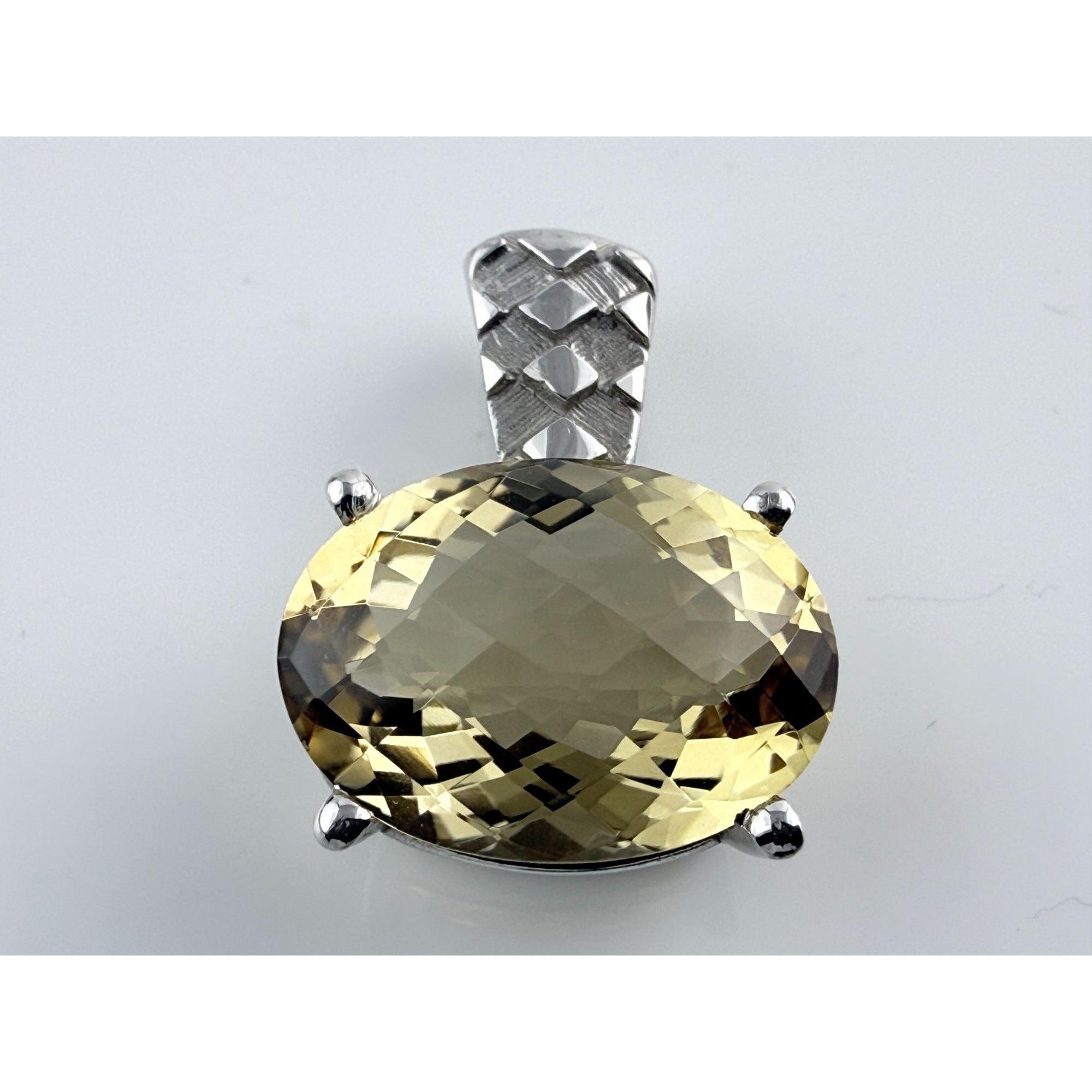 Designer Sterling Silver Faceted Oval Cut Citrine Pendant 925 5.6g 24mm Length