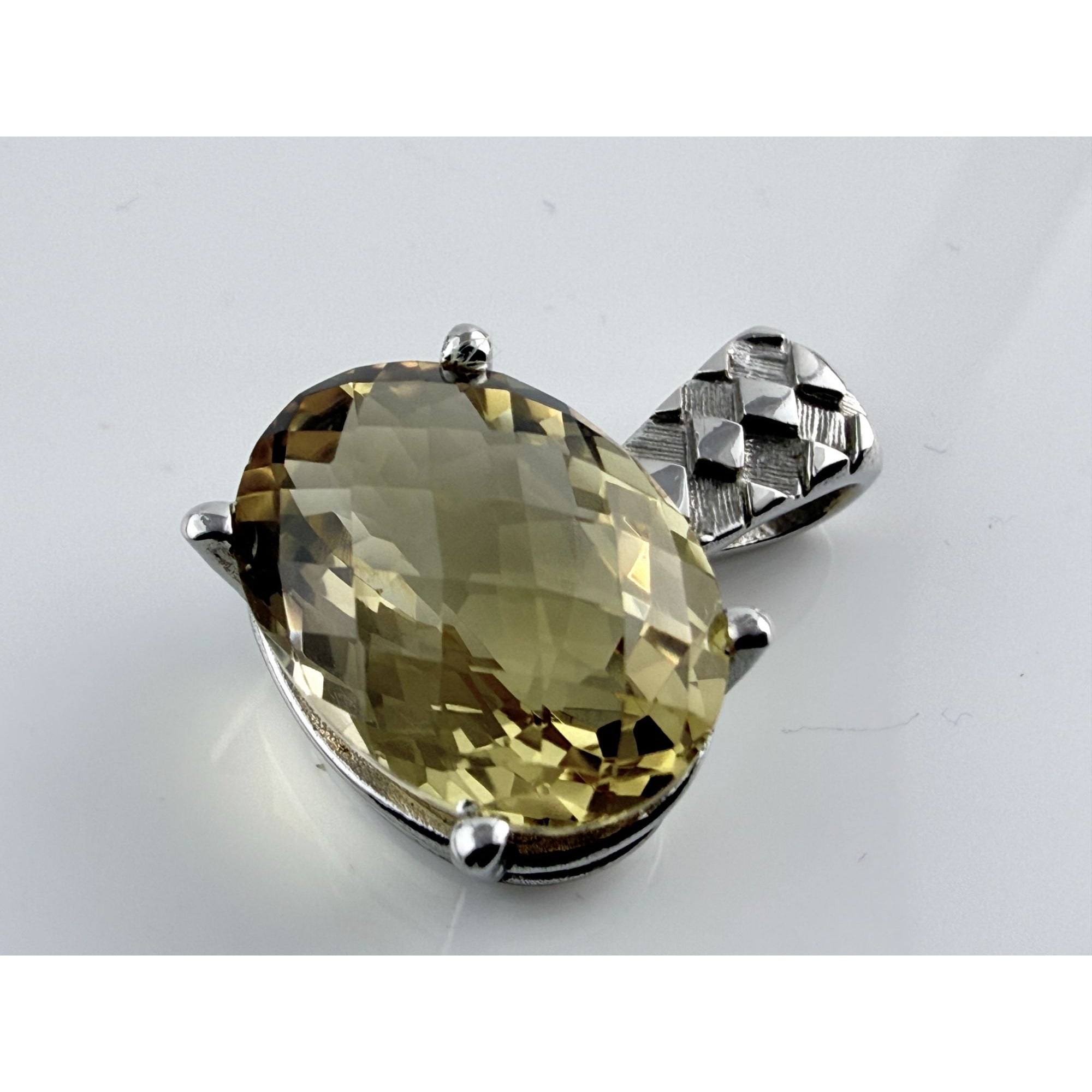 Designer Sterling Silver Faceted Oval Cut Citrine Pendant 925 5.6g 24mm Length