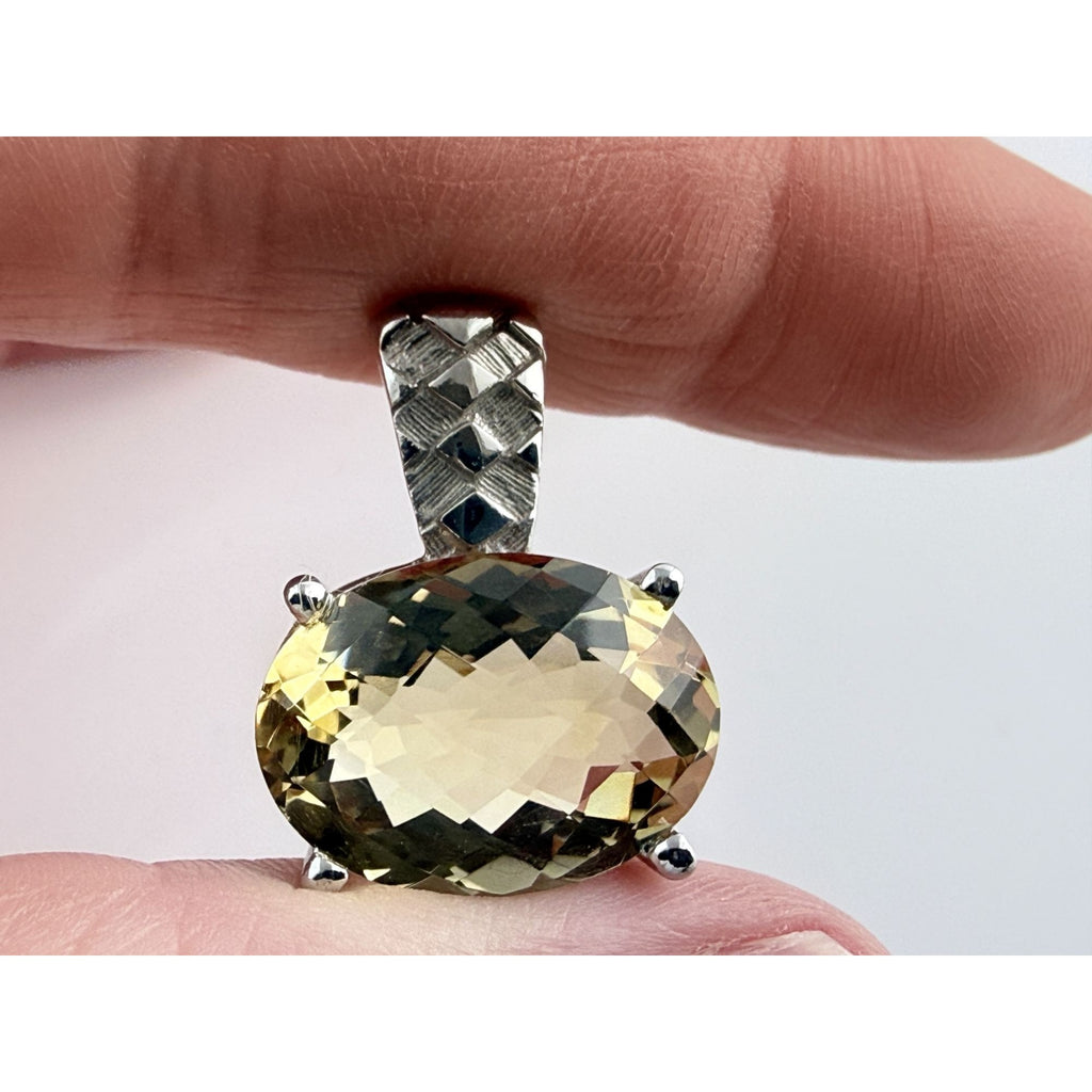 Designer Sterling Silver Faceted Oval Cut Citrine Pendant 925 5.6g 24mm Length