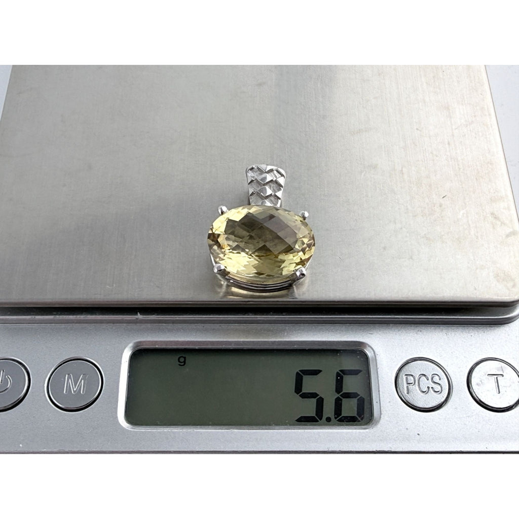 Designer Sterling Silver Faceted Oval Cut Citrine Pendant 925 5.6g 24mm Length